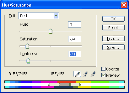 Edit Red's Hue & Saturation